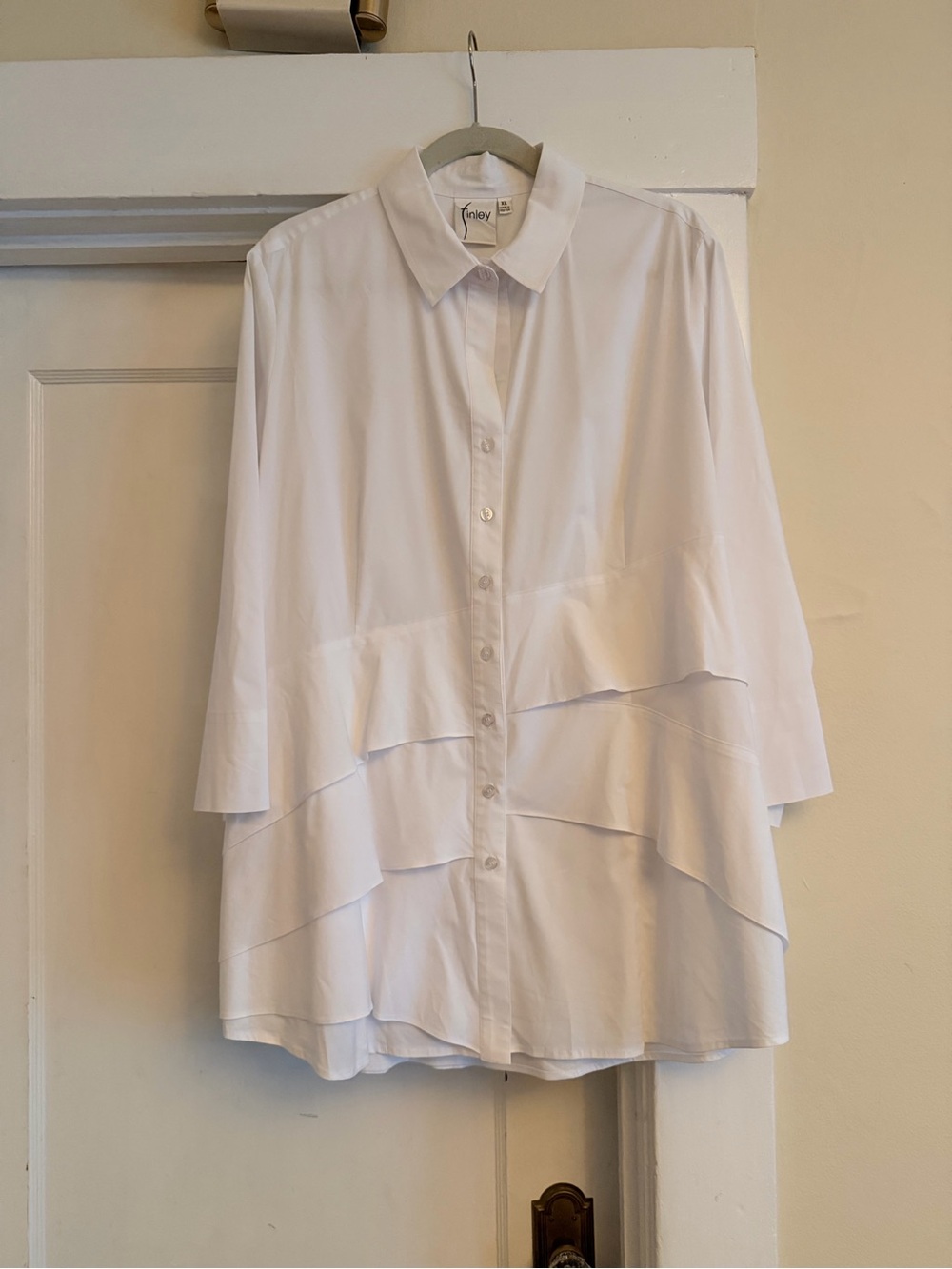 Finley White Tiered Button-Down Blouse